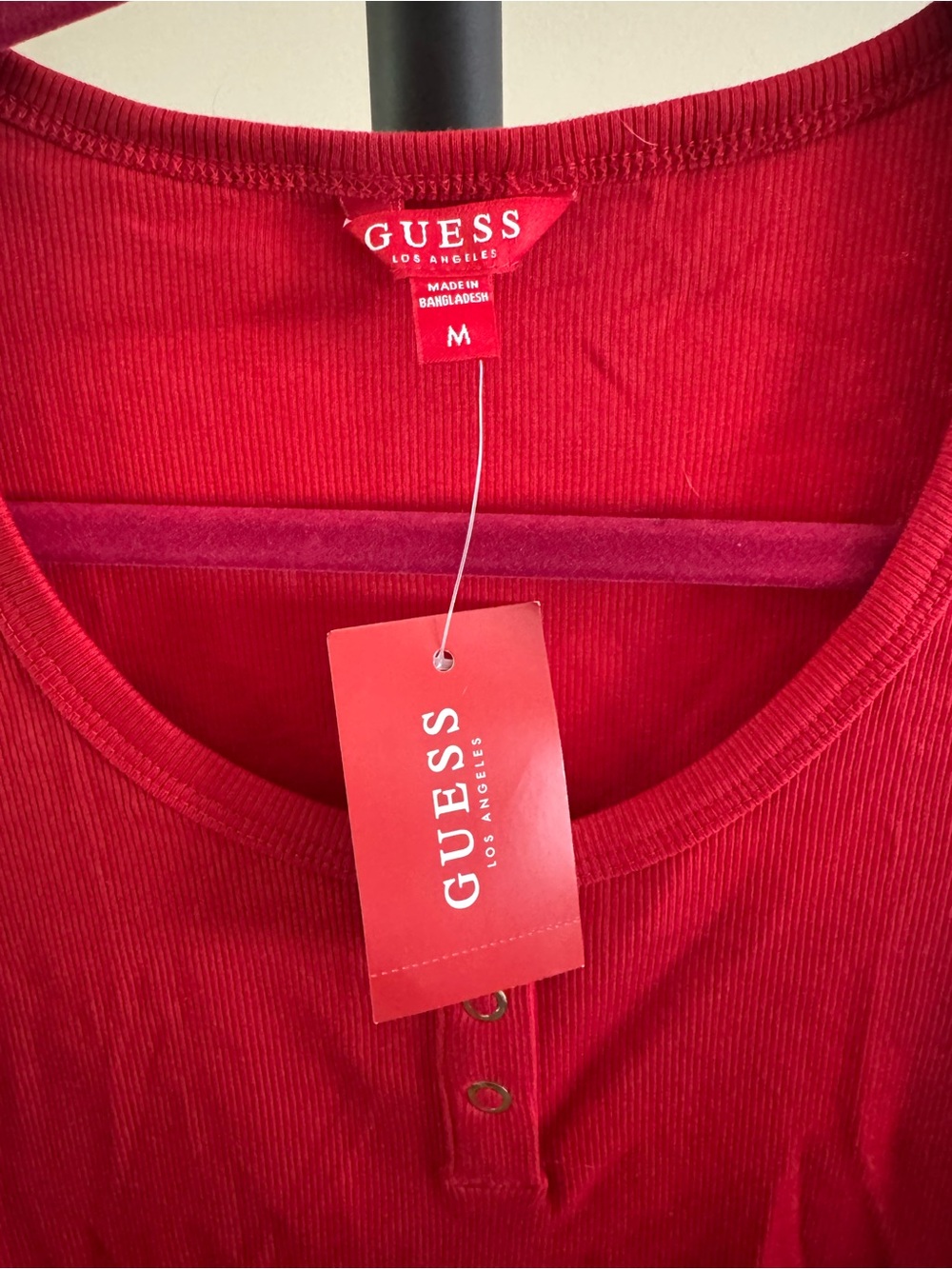 Denise Ribbed Cotton Red Top Size M - Picture 5 of 6